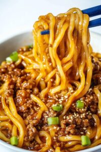 15-Minute Mongolian Ground Beef Noodles Recipe