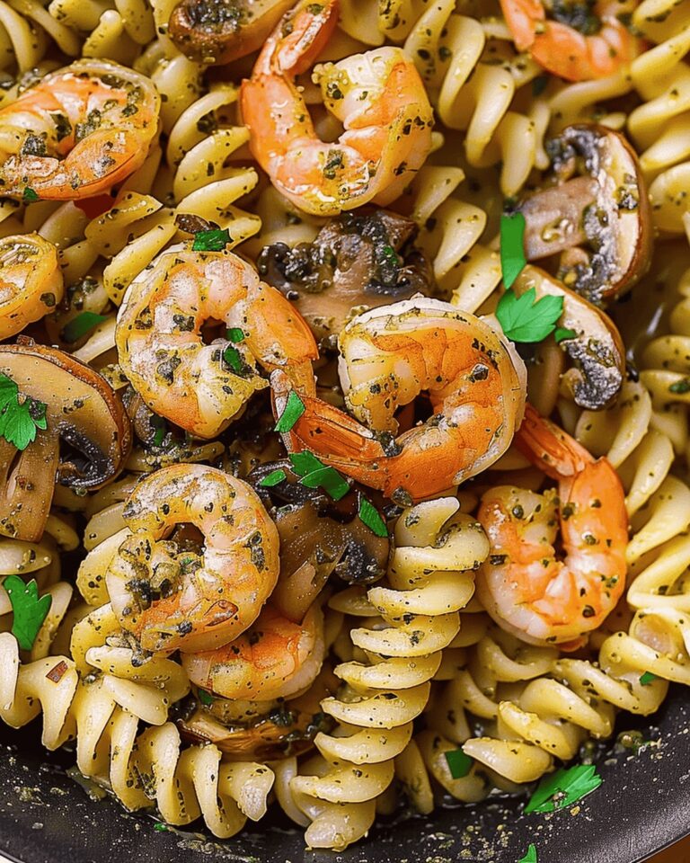 Creamy Pesto Shrimp Mushroom Pasta Recipe