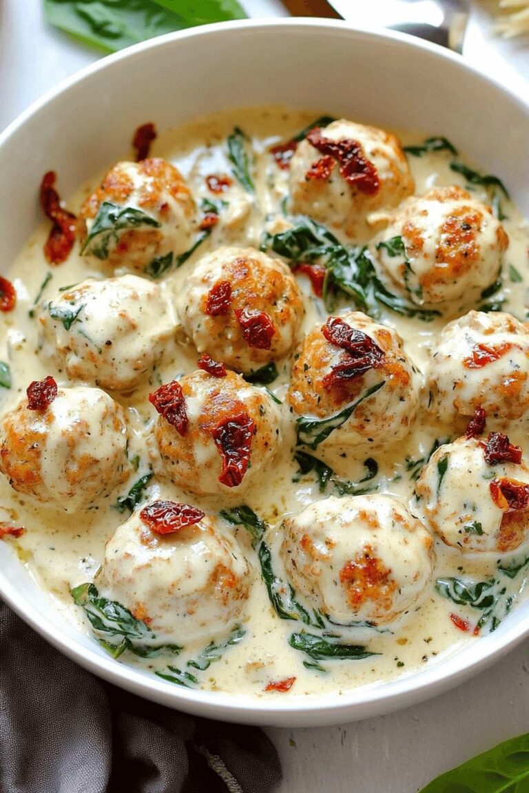Baked Chicken Ricotta Meatballs With Spinach Alfredo Sauce Recipe