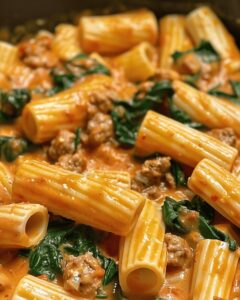 Velvety Italian Sausage Rigatoni With Spinach And Tomato Recipe