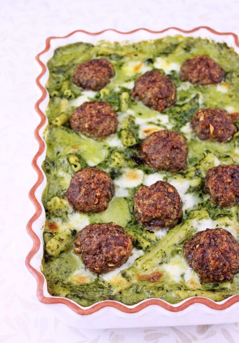 Baked Meatballs With Pasta In Parmesan Spinach Sauce Recipe