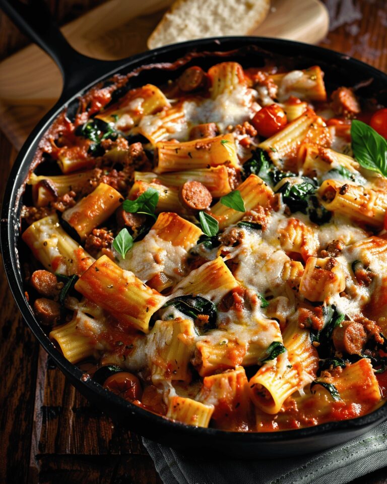 Hearty Cheesy Italian Sausage And Spinach Rigatoni Bake Recipe