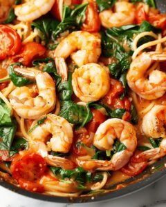 Creamy Tomato Spinach Shrimp Pasta Recipe