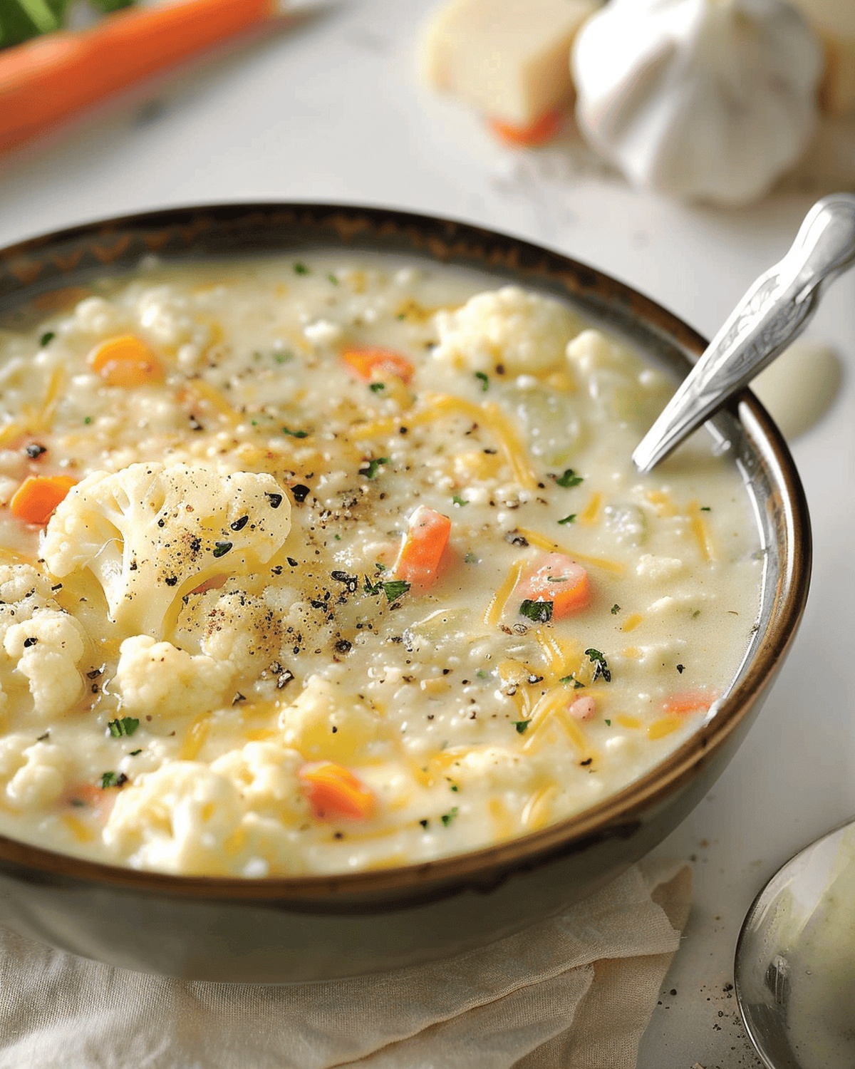Velvety Cheddar Cauliflower And Roasted Garlic Delight Recipe