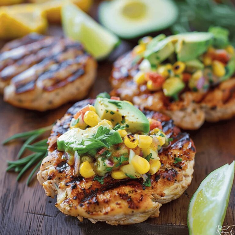 Juicy Chicken Burgers with Creamy Avocado Corn Salsa Recipe