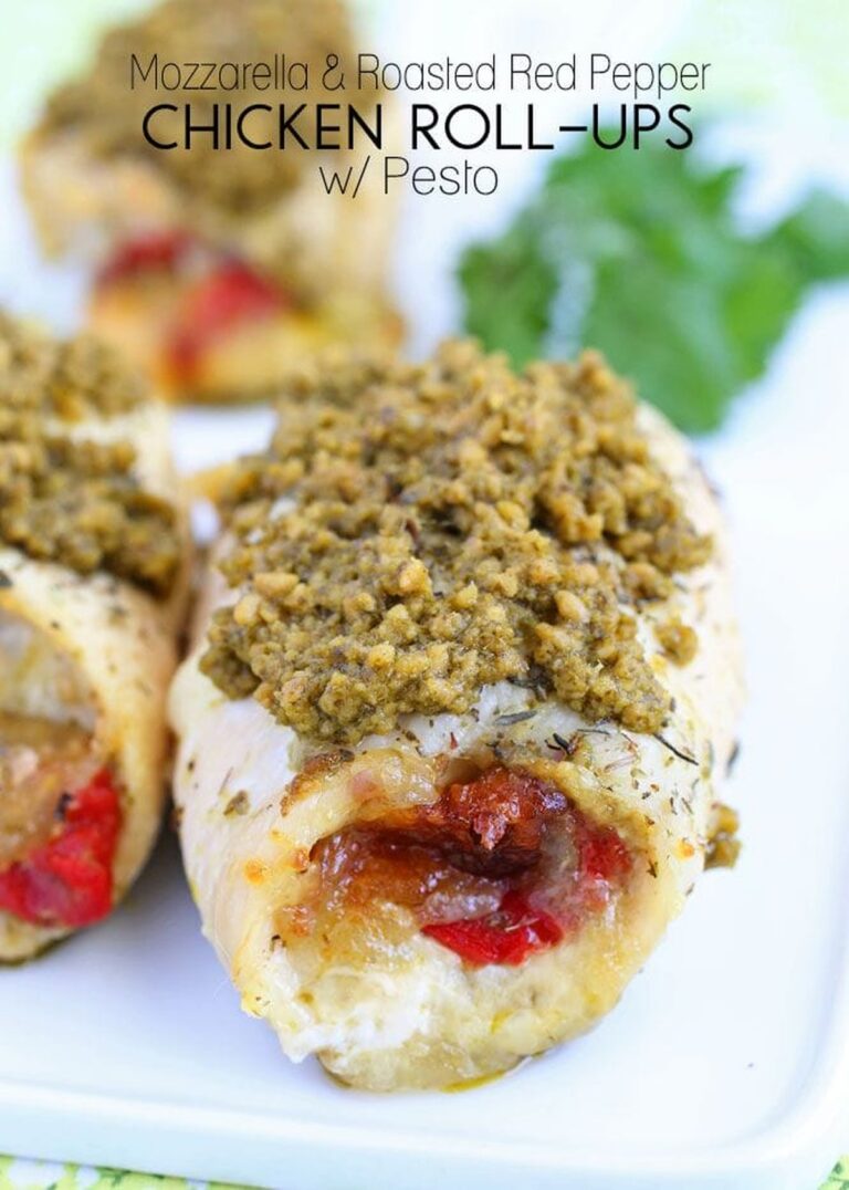 Mozzarella & Red Pepper Chicken Roll-Ups With Pesto Recipe