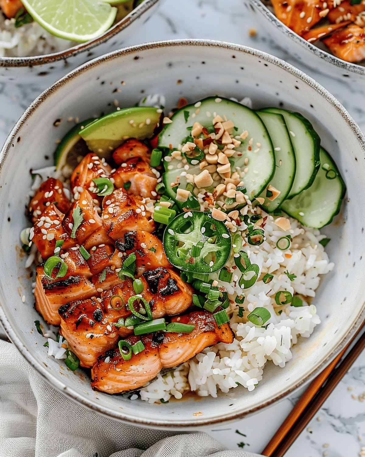 Spicy Salmon Bowls with Coconut Rice Recipe
