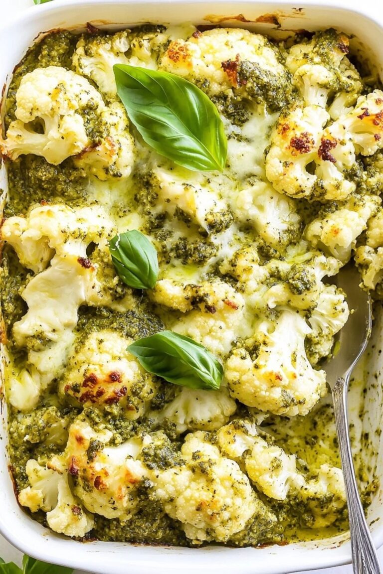 Low Carb Keto Pesto Chicken Cauliflower Casserole Recipe