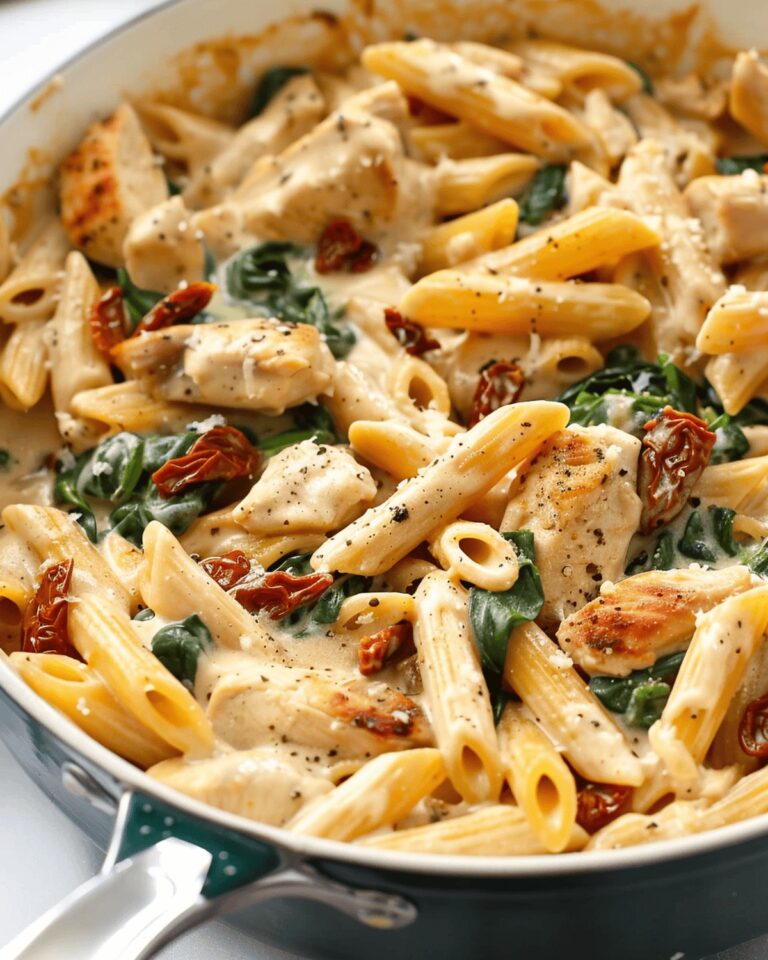 Silky Tuscan Chicken Pasta Bake Recipe
