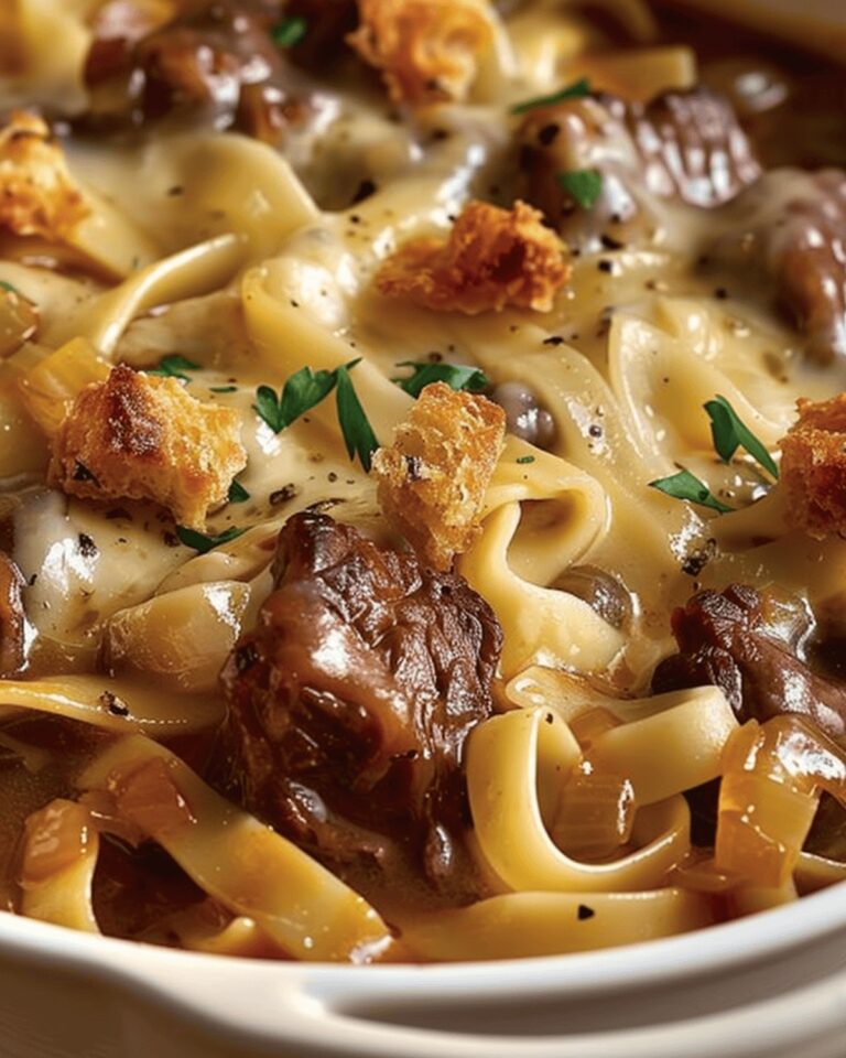 Hearty French Onion Beef Noodle Bake Recipe