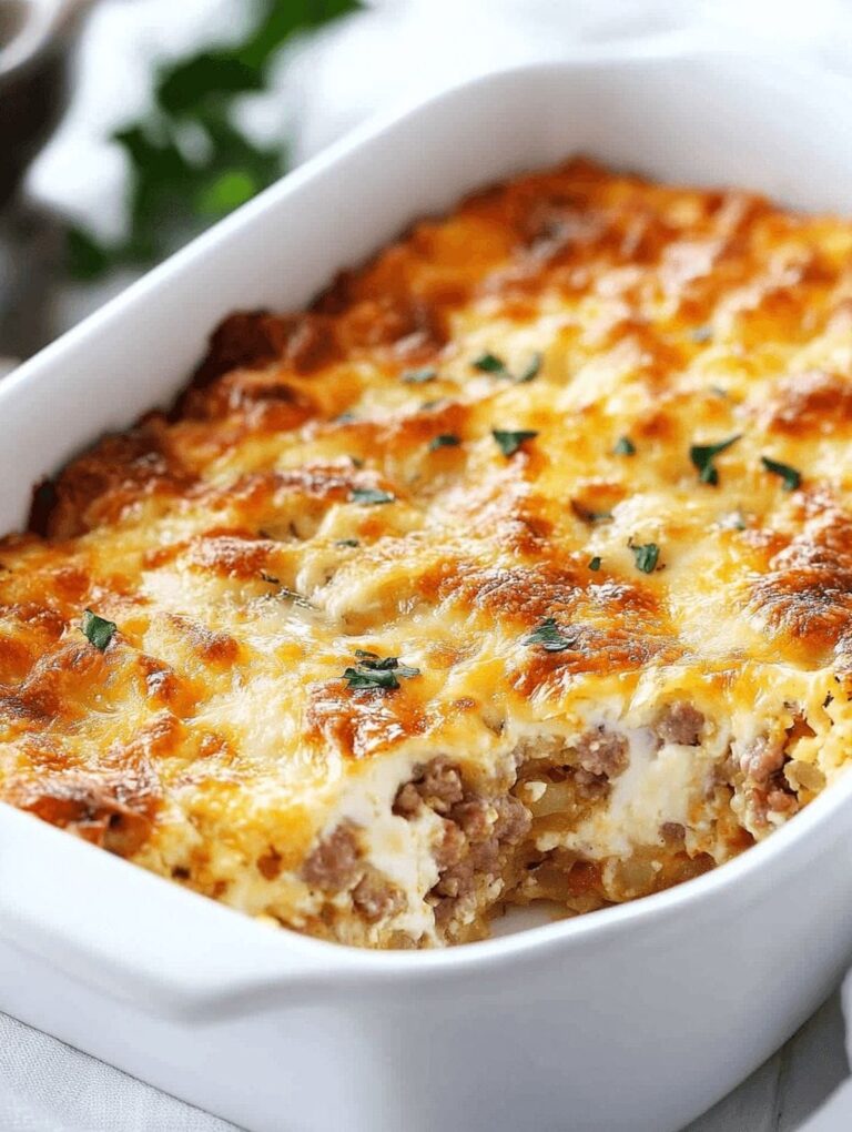 Sausage, Egg & Cream Cheese Hash Brown Breakfast Casserole Recipe
