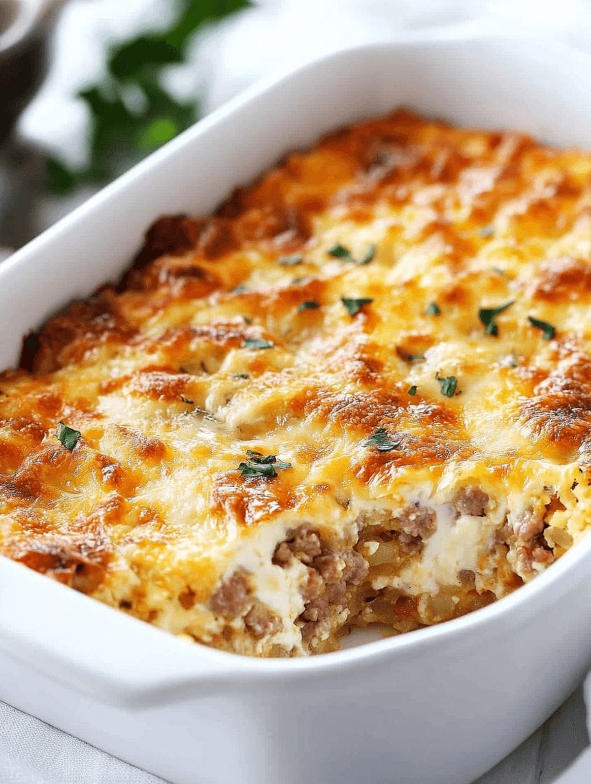 Sausage, Egg & Cream Cheese Hash Brown Breakfast Casserole Recipe