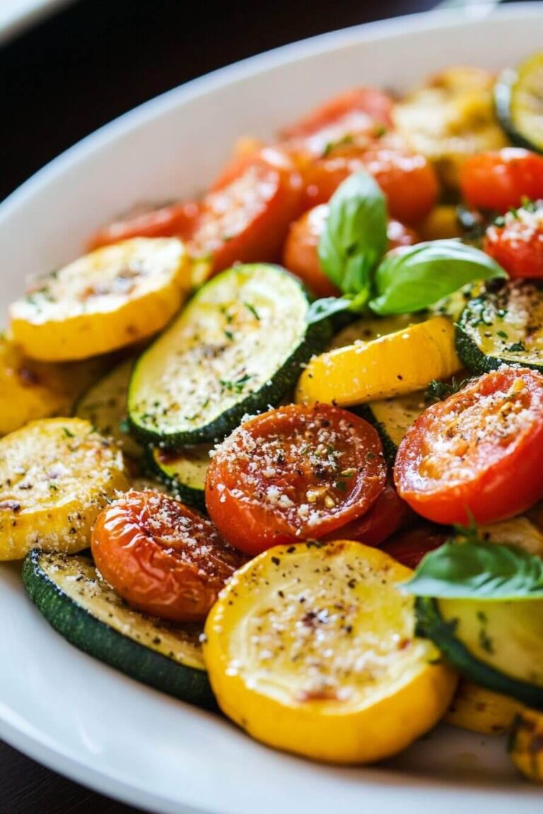 Roasted Garlic-Parmesan Zucchini, Squash, And Tomatoes Recipe