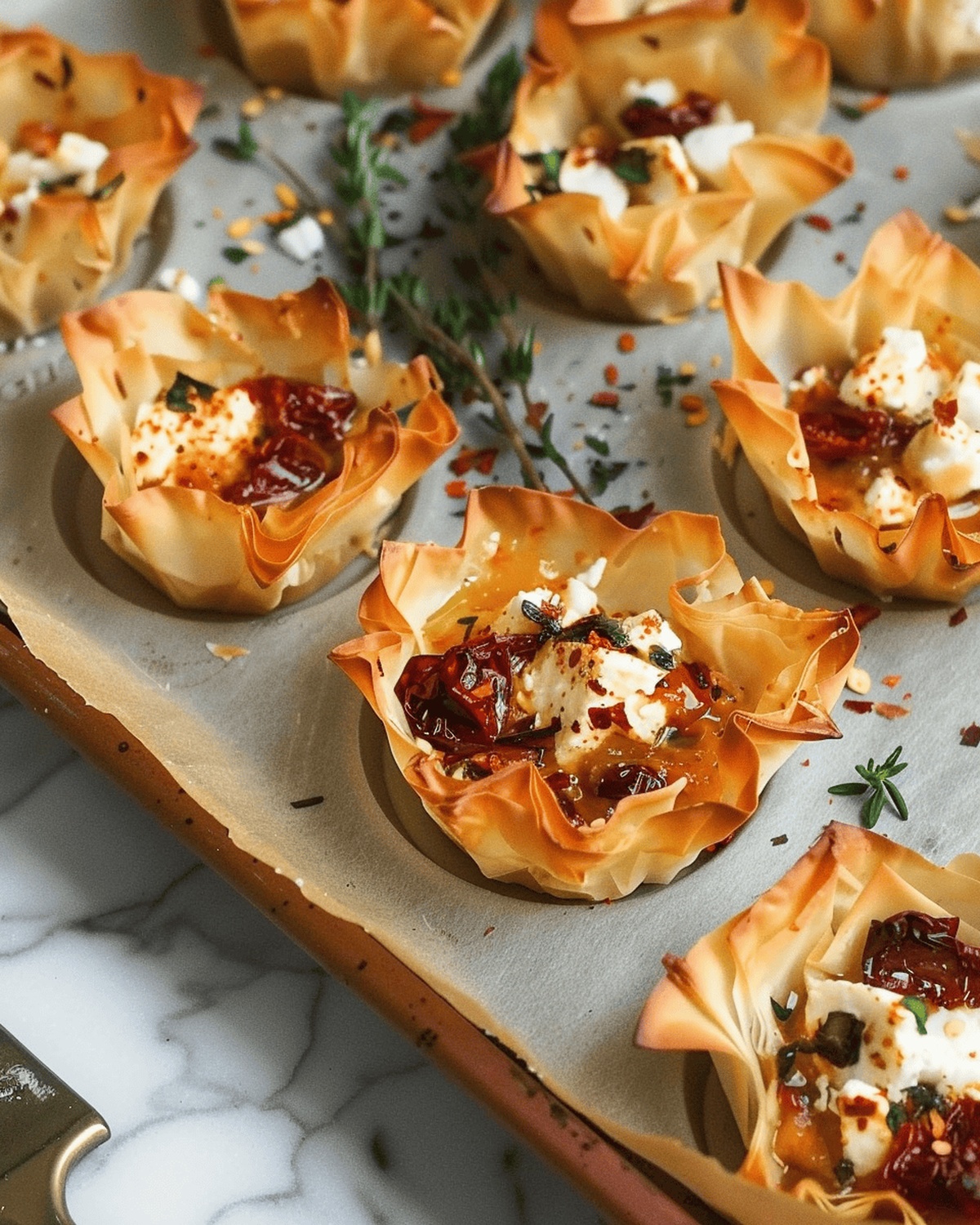 Crispy Sundried Tomato Feta Filo Cups Recipe