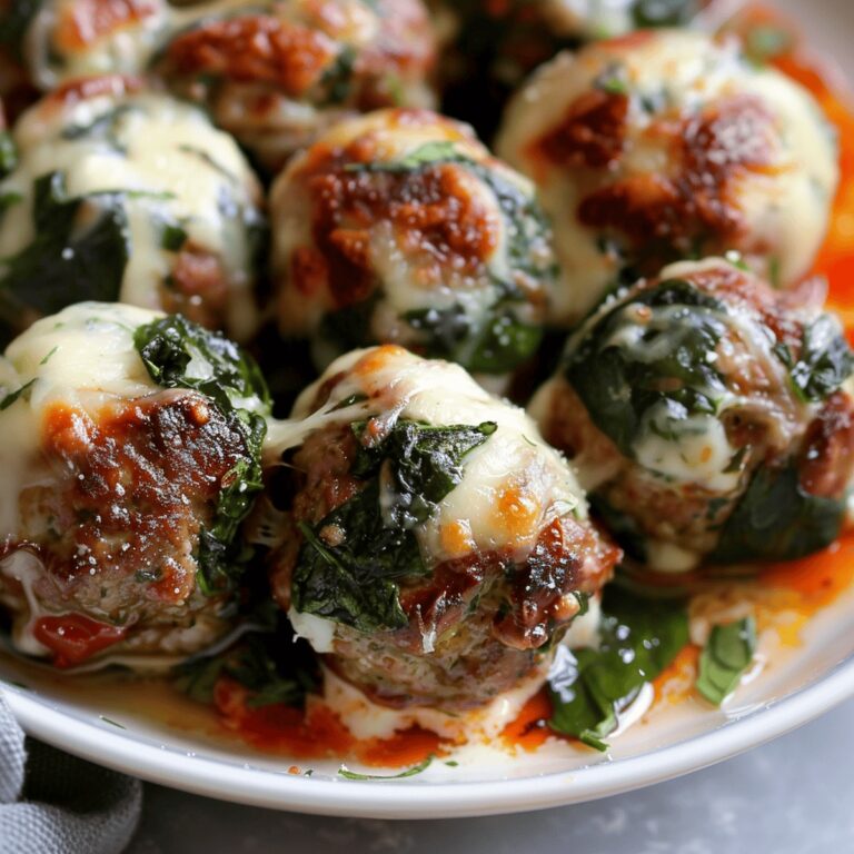 Juicy Spinach Garlic Meatballs Stuffed with Mozzarella Recipe