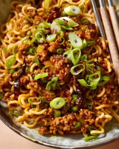 Spicy Keema Maggi with Tangy Achari Chili Oil Recipe