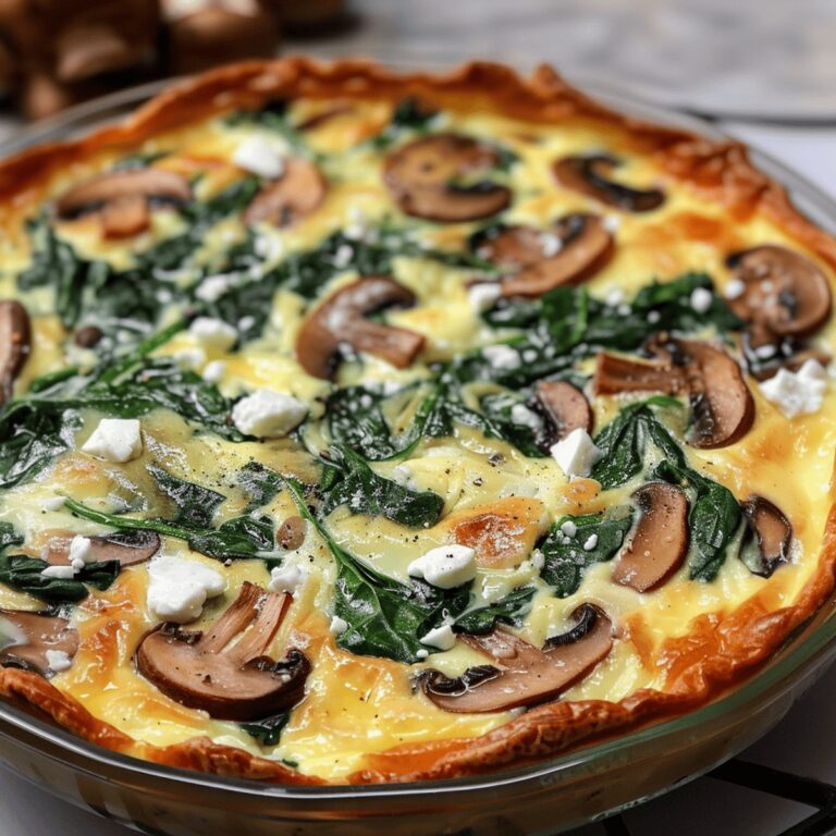 Delightful Spinach Mushroom Feta Crustless Quiche Recipe