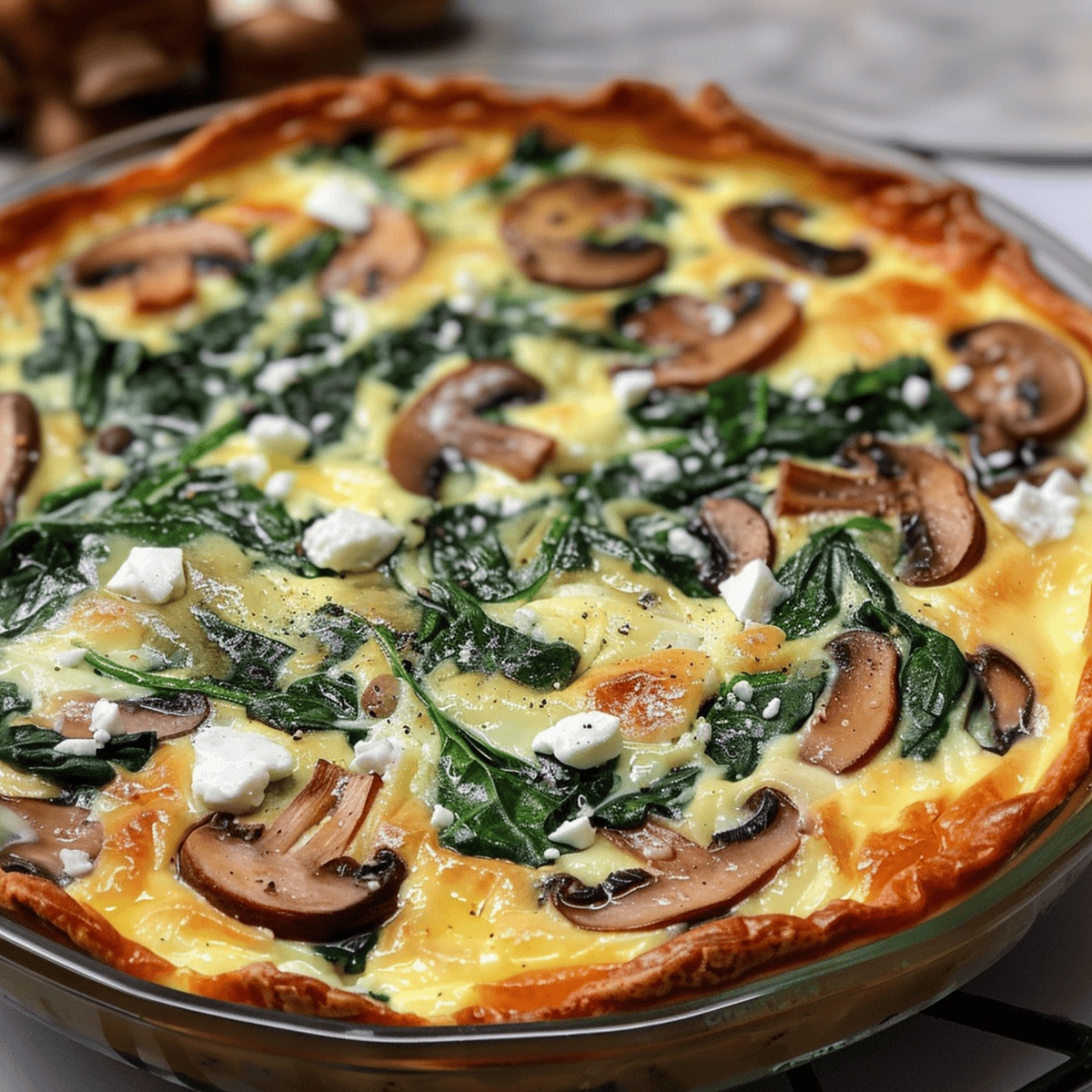 Delightful Spinach Mushroom Feta Crustless Quiche Recipe