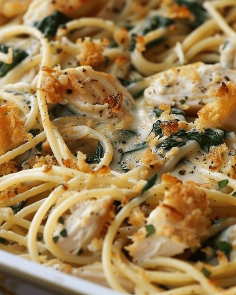 Cheesy Crispy Chicken Spinach Spaghetti Bake Recipe