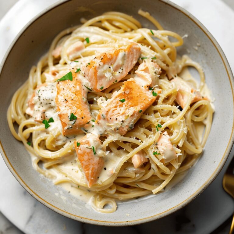 Salmon Pasta with a Creamy Garlic Sauce Recipe